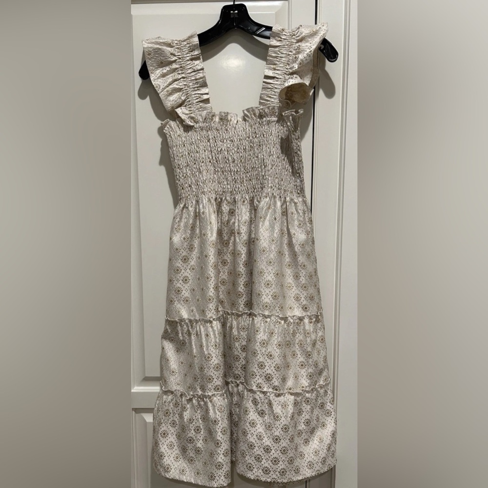Hill House XS Gold Jacquard Ellie Dress Mini